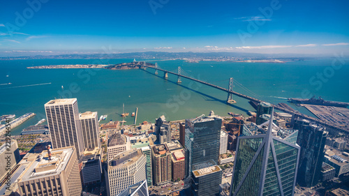 Aerial cityscape view of San Francisco-Oakland Bay Bridge from the Salesforce Tower