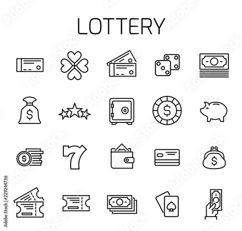 Lottery related vector icon set.