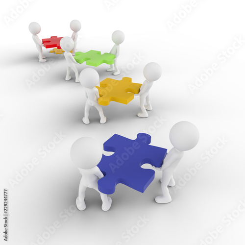 3D people with bright puzzle pieces