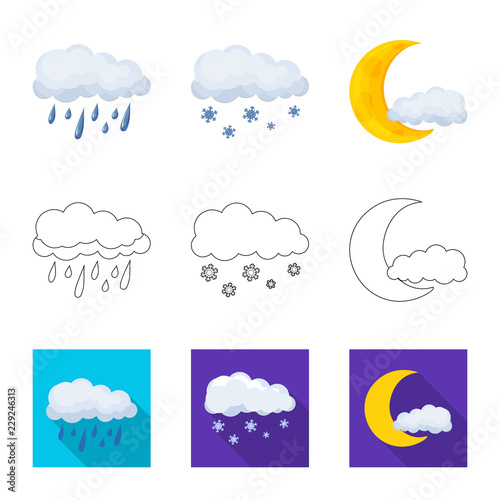 Vector illustration of weather and climate sign. Set of weather and cloud stock symbol for web.