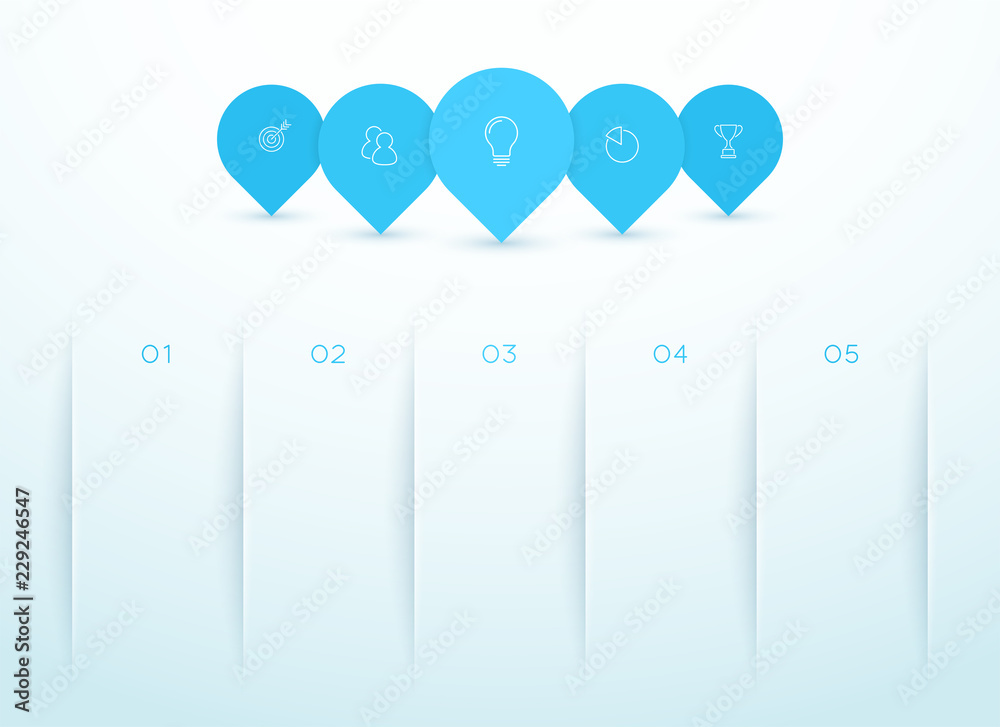 5 Marker Shapes Overlapping Infographic Template - obrazy, fototapety, plakaty 