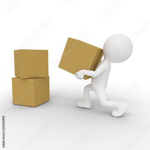 3D man lifting and moving boxes