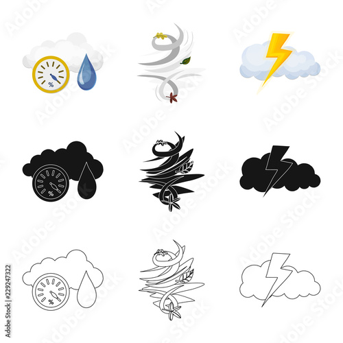 Vector design of weather and climate icon. Set of weather and cloud stock vector illustration.