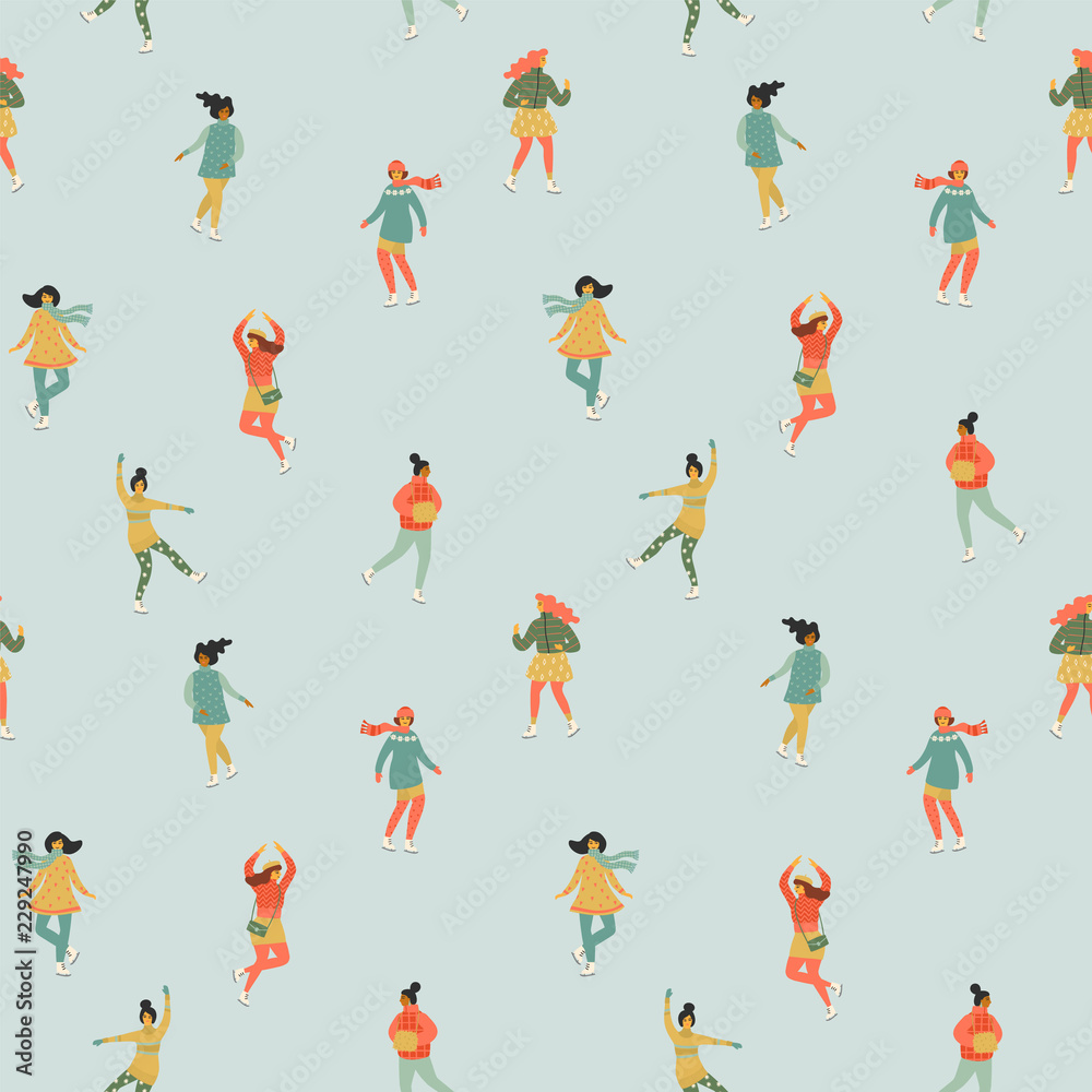 Vector seamless pattern with women skate. Trendy retro style. Vector seamless pattern with women skate. Trendy retro style.