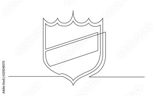 continuous line drawing of shield label