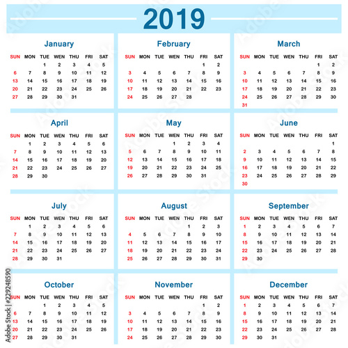 2019 Calendar - vector illustration