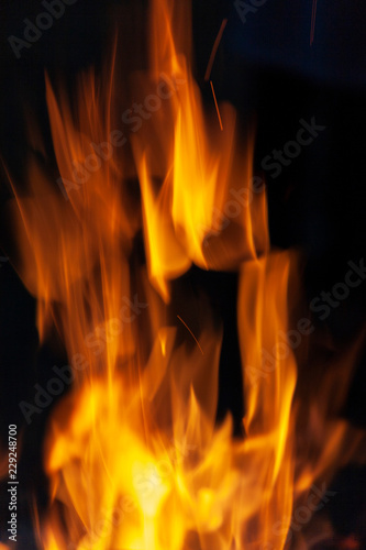 Fire, flames on a black background.