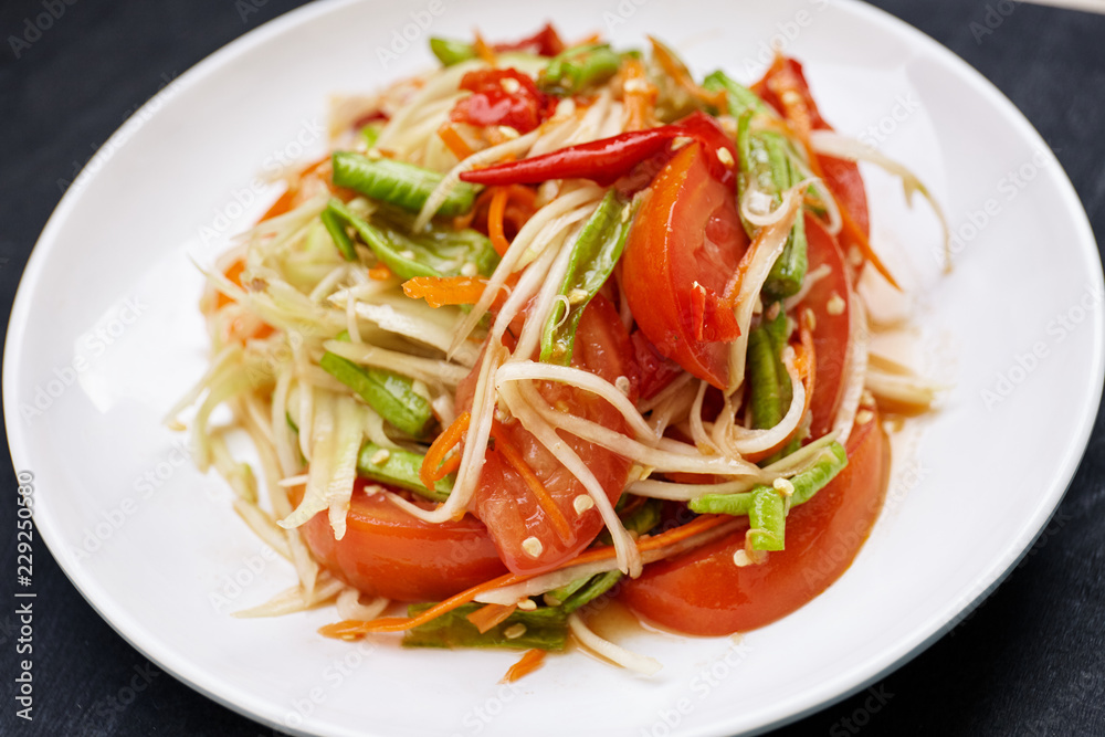 Thai traditional food, Papaya salad or Som Tam in Thai.