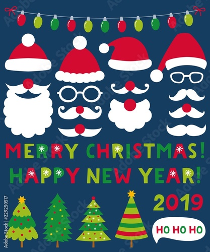 Christmas lights and Santa Claus hats, beards and mustaches