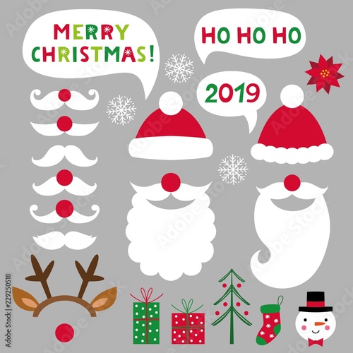 Santa hats, beards and mustaches, Christmas party set