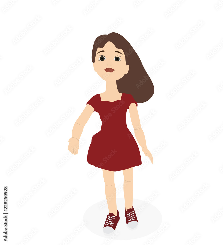 Woman in dress and sneakers stands and stretches out her hand while greeting. Vector Illustration Woman in dress and sneakers stands and stretches out her hand while greeting. Vector Illustration