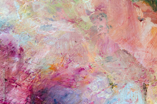 Fototapeta Naklejka Na Ścianę i Meble -  colorful abstract oil paint texture on palette. Multicolored background. Hand drawn oil painting with facture.
