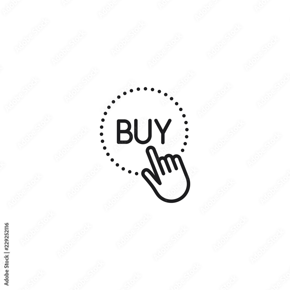line hand touch buy button icon on white background line hand touch buy button icon on white background