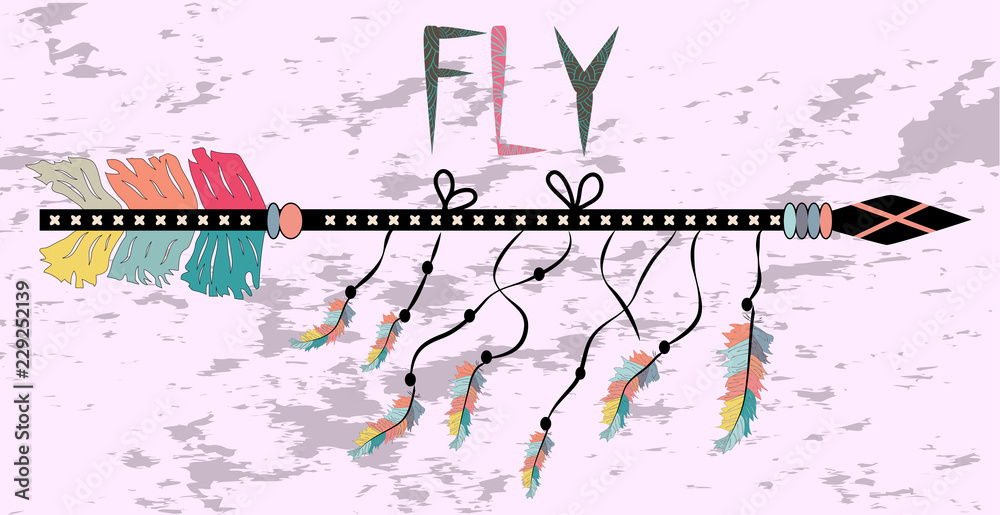 Obraz premium fly, arrow, tribal. inscription and decorative boho arrow.