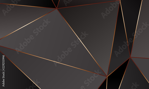 Black and grey Premium background with luxury polygonal pattern and gold triangle lines.