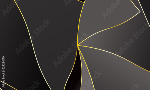 Black and grey Premium background with luxury polygonal pattern and gold triangle lines.