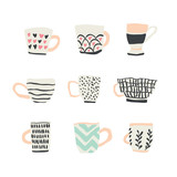 huge set with cups of coffee illustrations