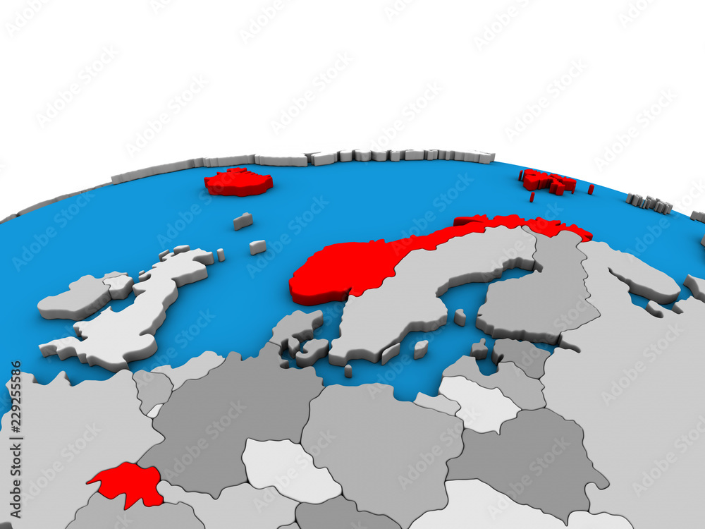 Obraz premium EFTA countries on political 3D globe.