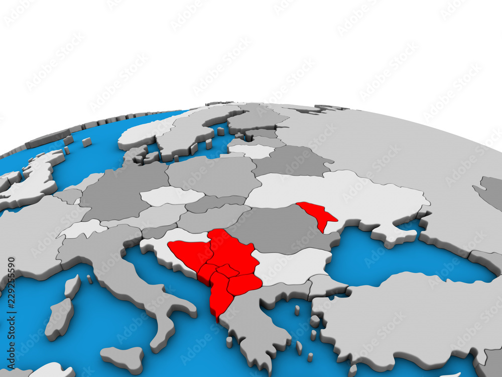 CEFTA countries on political 3D globe.