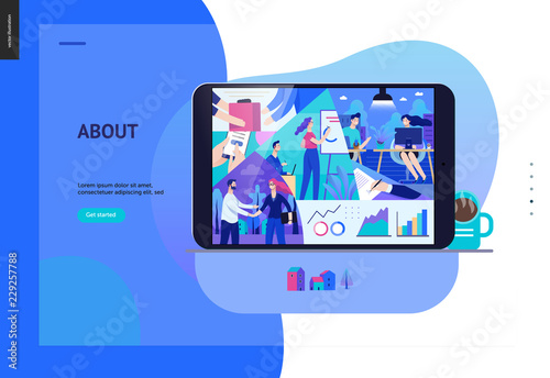 Business series, color 2- about company, office life -modern flat vector concept illustration of a company employees in workspace. Business workflow management. Creative landing page design template