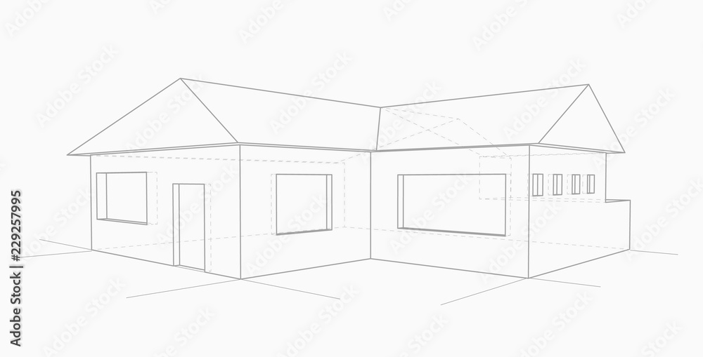 House technical drawing, sketch hidden lines House technical drawing, sketch hidden lines