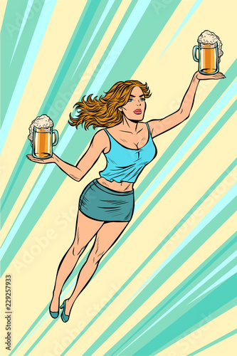 waitress carries beer flying superhero help