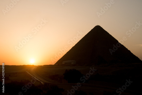 Sunset of Giza pyramid complex at sunset time. Egypt