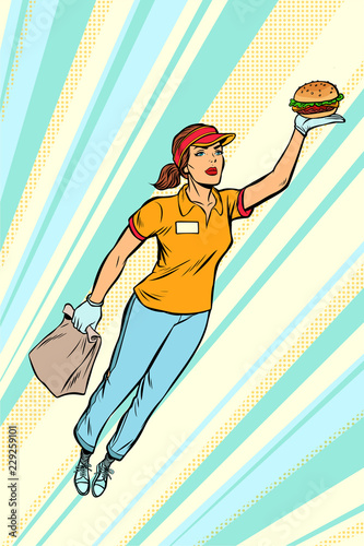 waitress Burger fast food delivery flying superhero help