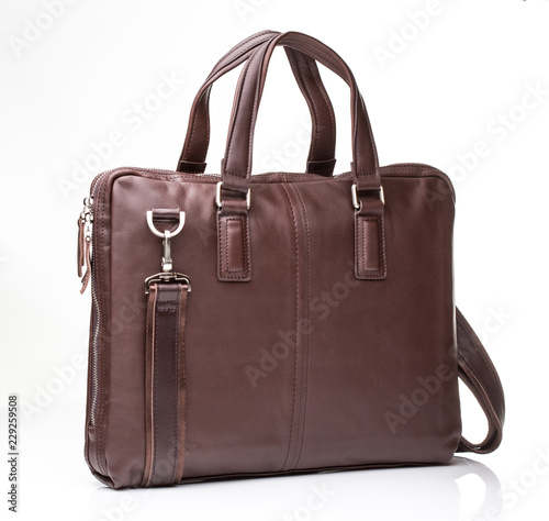 modern brown leather men business briefcase