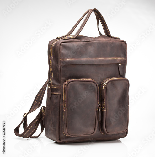 brown nubuck leather men casual bag with  patch pockets