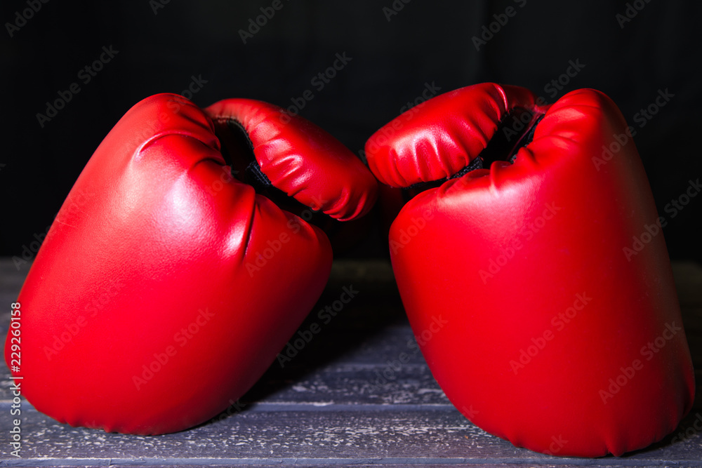 Kickboxing gloves left on the table