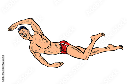 man swimmer swims. Isolate on white background