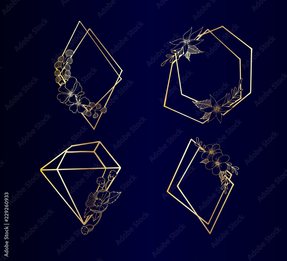 Set of Luxury Golden Crystal Shapes in a vector style isolated. Isolated illustration element. Vector flower for background, texture, wrapper pattern, frame or border. Set of Luxury Golden Crystal Shapes in a vector style isolated. Isolated illustration element. Vector flower for background, texture, wrapper pattern, frame or border.