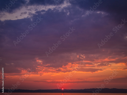 Red sunset on the lake