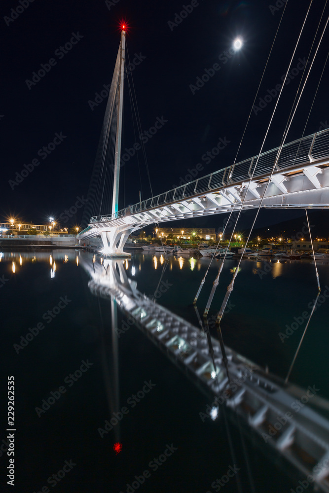 Obraz premium The Thaon di Revel bridge at night in La Spezia, Italy