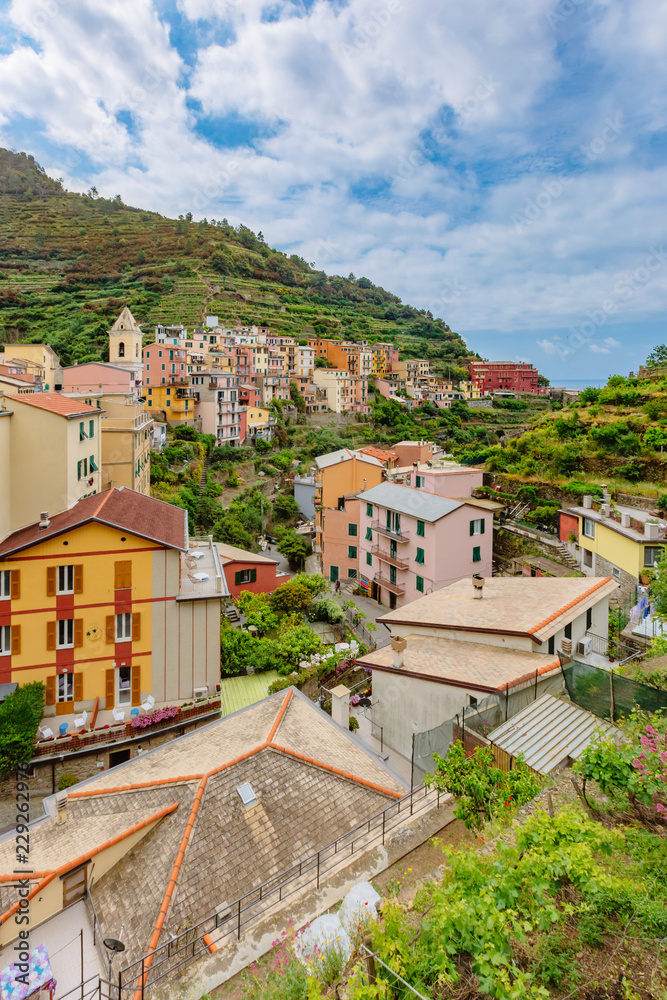Houses on hills in Manarola, Cinque Terre, Italy