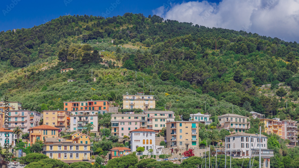 Houses on hills in Porto Venere, Cinque Terre, Italy