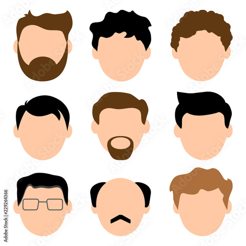 Colored set of avatars, faces of men. Young and old. Male characters. Vector illustration