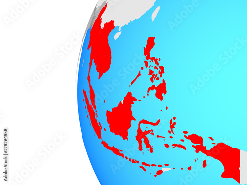 ASEAN memeber states on blue political globe. photo