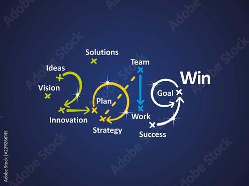 Win 2019 word cloud blue background vector