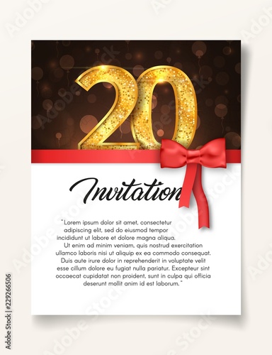 Template of invitation card to the day of the twentieth anniversary with abstract text vector illustration. To 20 th years eve card invite.