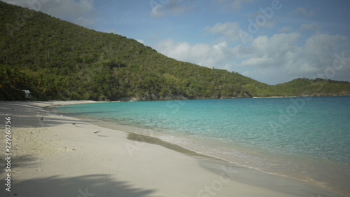 Background Plate of Midday on a white sandy beach with green hills © rocketclips