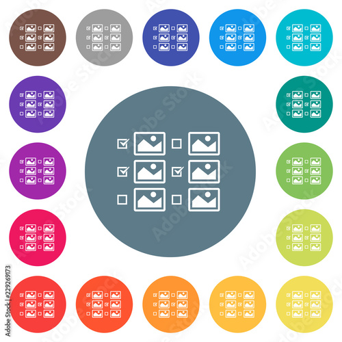 Multiple image selection with checkboxes flat white icons on round color backgrounds