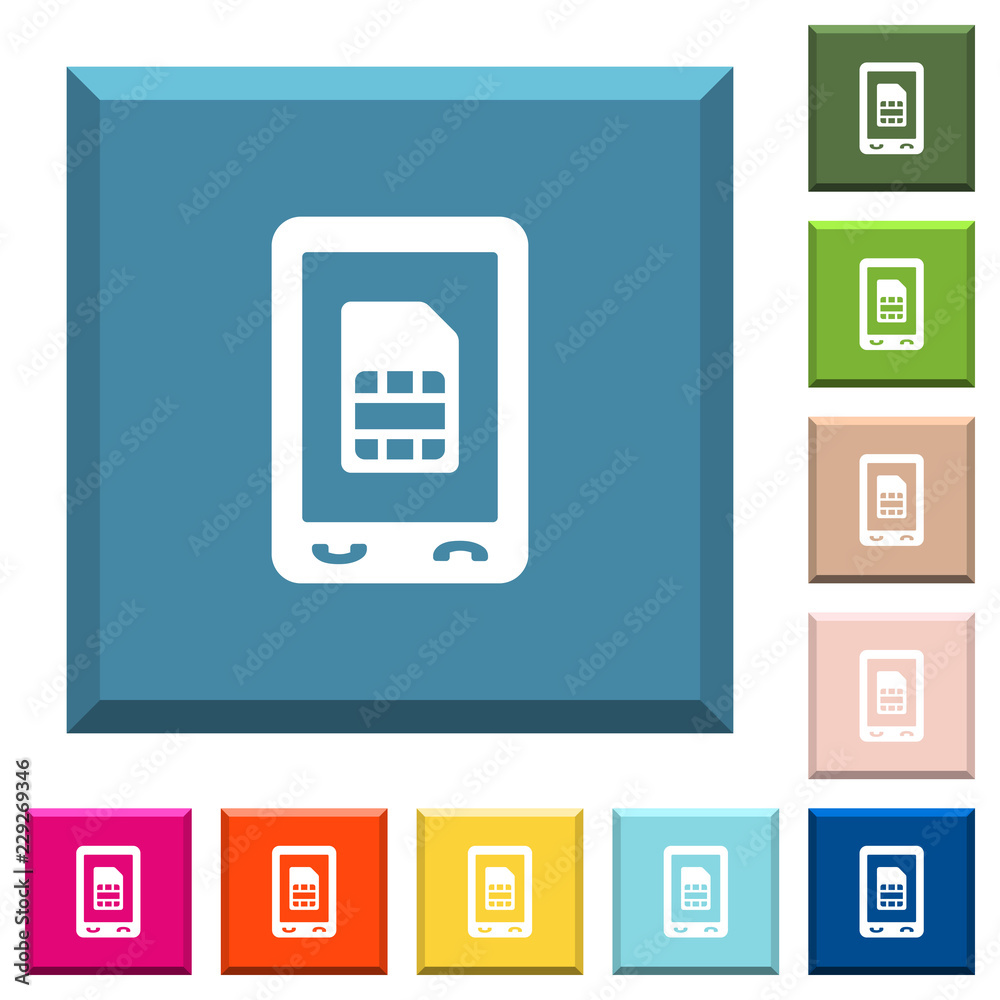 Mobile sim card white icons on edged square buttons Mobile sim card white icons on edged square buttons