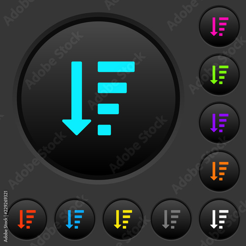 Descending ordered list mode dark push buttons with color icons