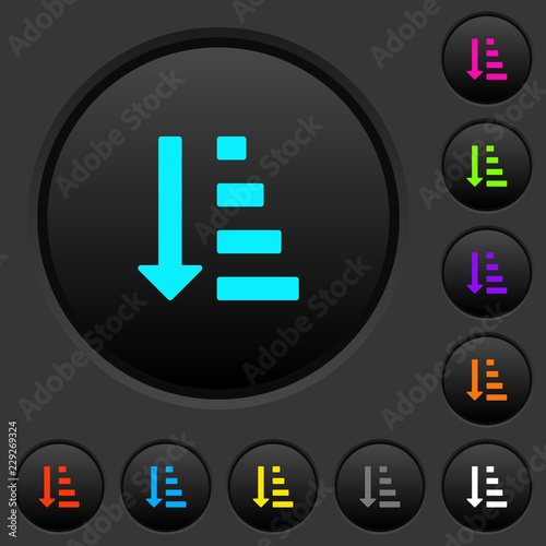 Ascending ordered list mode dark push buttons with color icons
