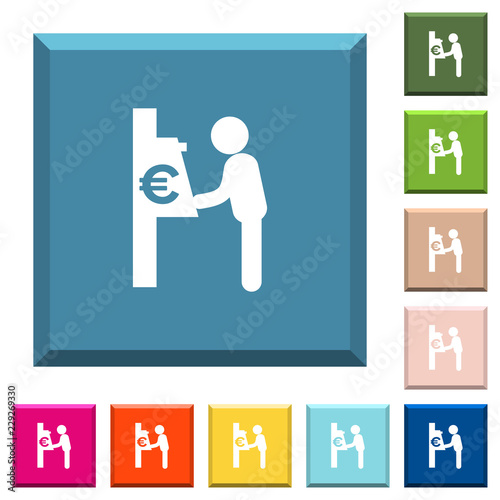 Euro cash machine white icons on edged square buttons