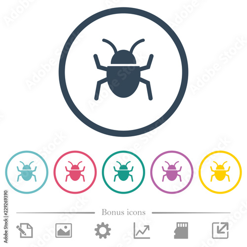 Bug flat color icons in round outlines