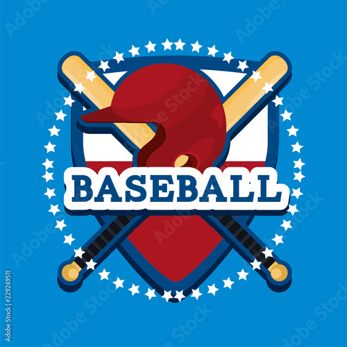 shield baseball emblem with helmet and bats