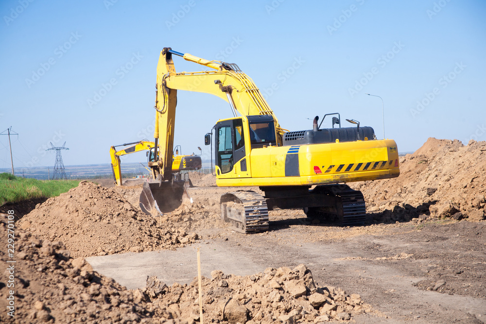 Close-up of a construction site excavator Close-up of a construction site excavator